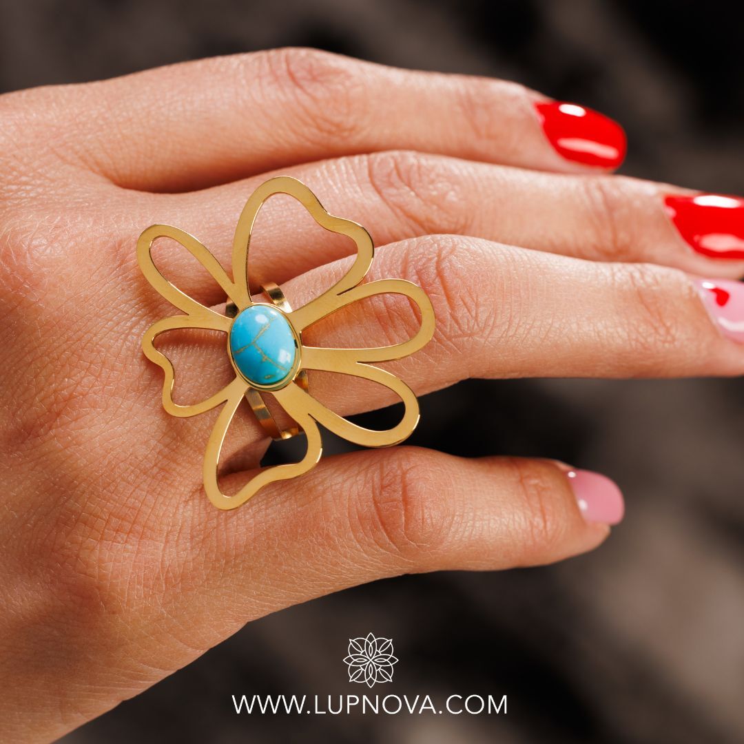 Anillo flor turquesa - Imagen 2