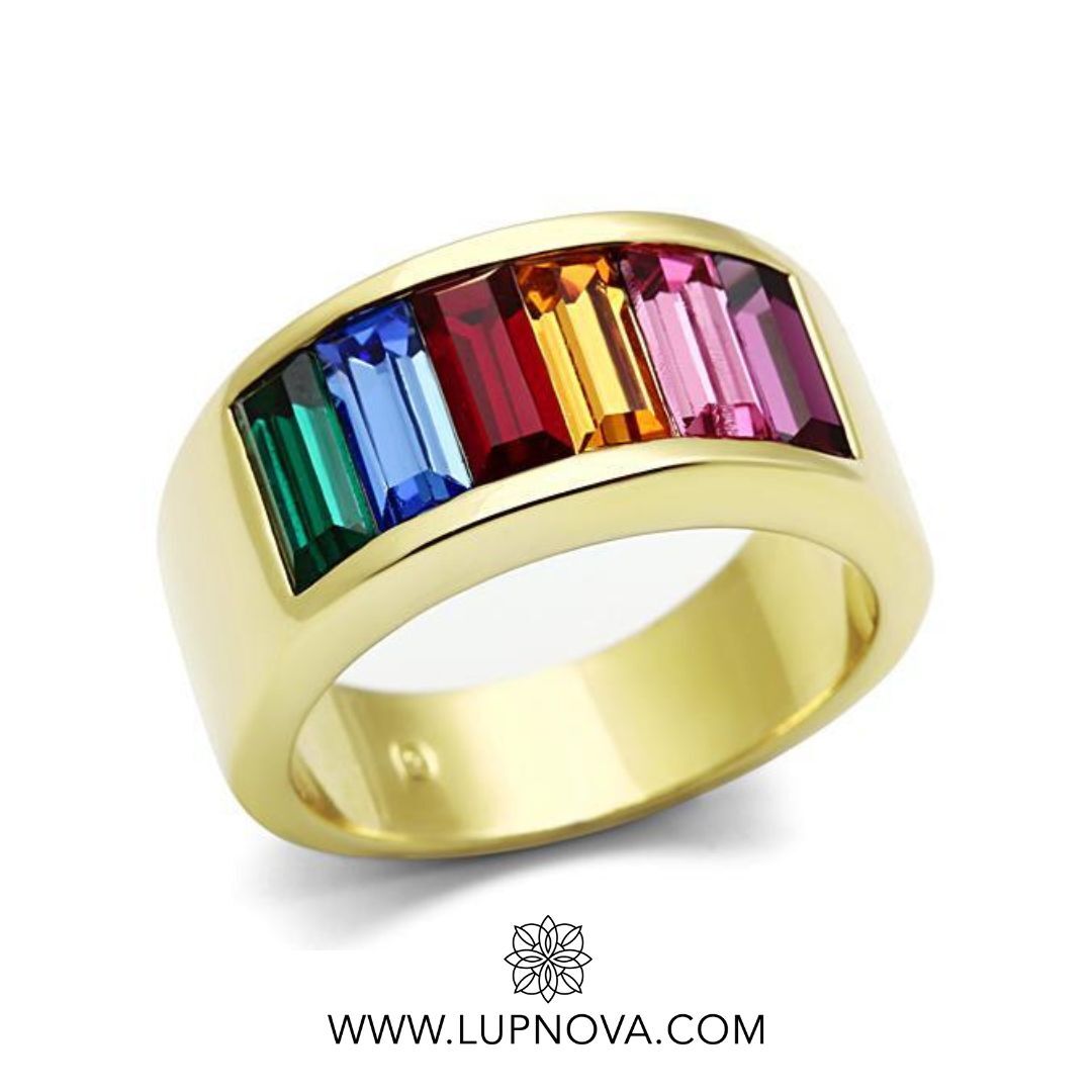 Anillo rainbow con baguettes