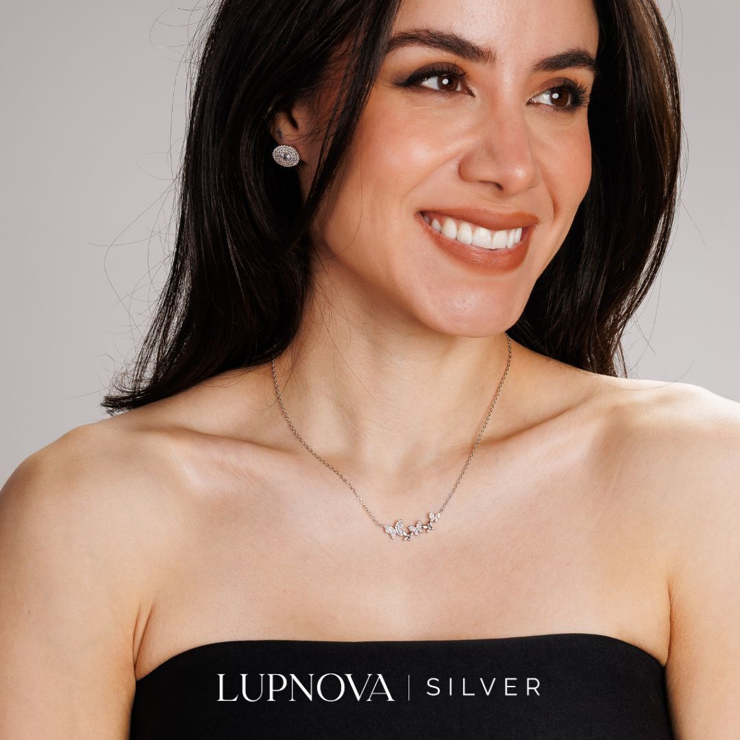 Collar Mariposas Brillantes Plata925 - Imagen 3