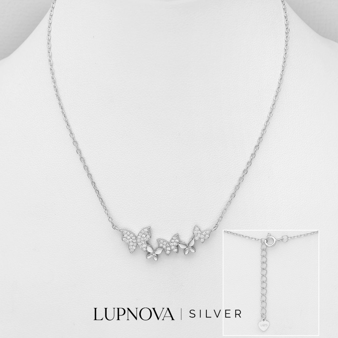 Collar Mariposas Brillantes Plata925 - Imagen 2