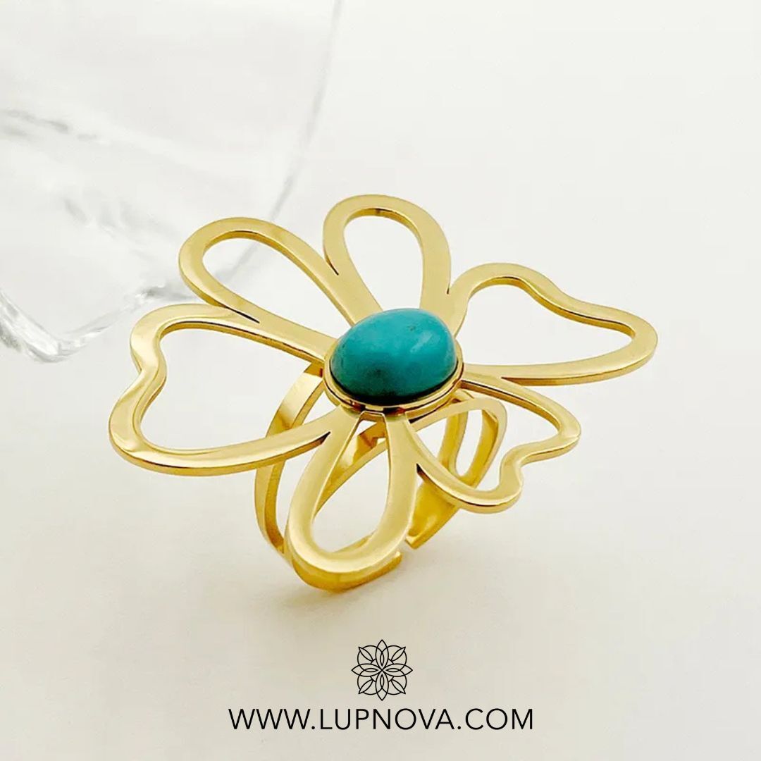 Anillo flor turquesa